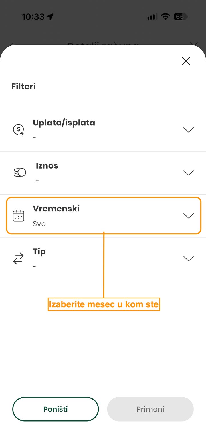 Filters, the Vremenski field for choosing a period is highlighted